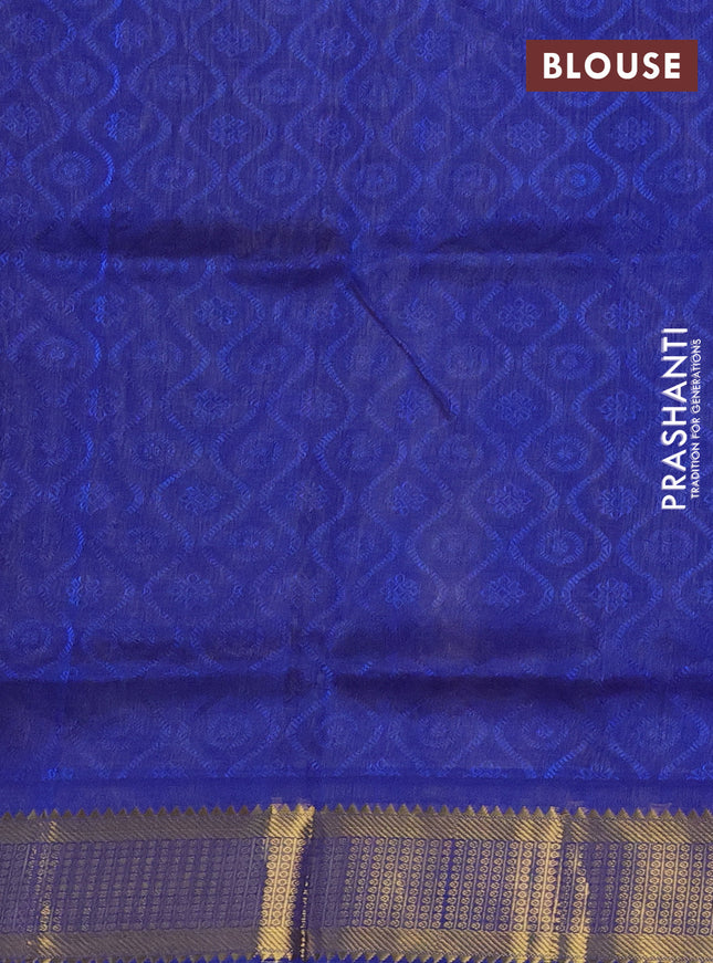 Silk cotton saree light green and blue with allover self emboss jacquard and zari woven border