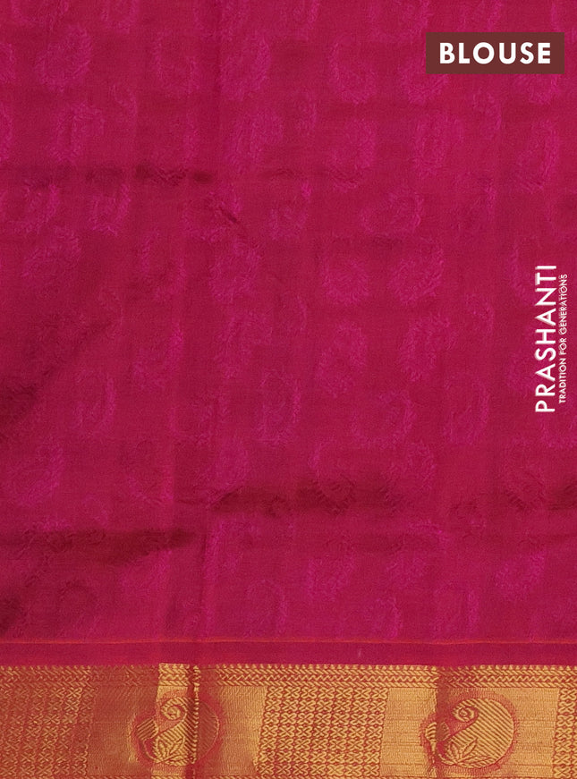 Silk cotton saree blue and dual shade of pinkish orange with allover self emboss jacquard and zari woven border