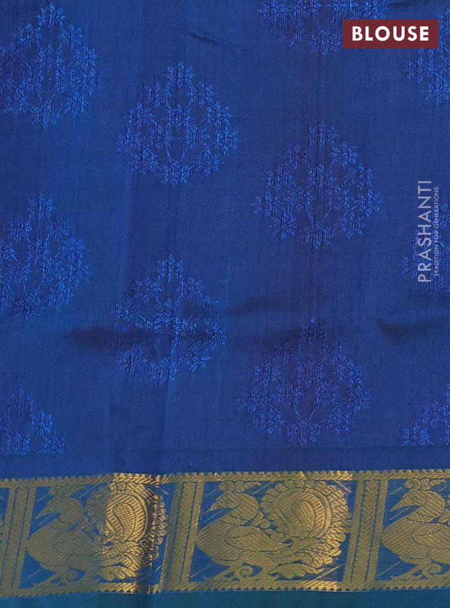 Silk cotton saree magenta pink and dual shade of teal bluish green with allover self emboss jacquard and annam zari woven border