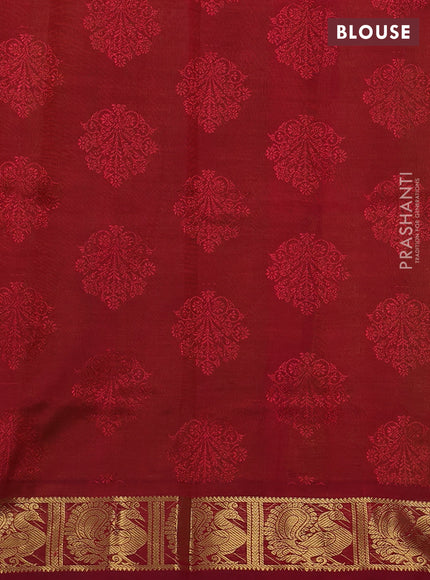Silk cotton saree dual shade of lime yellow and red with allover self emboss jacquard and annam zari woven border