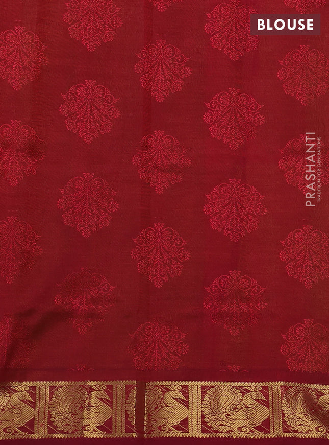 Silk cotton saree dual shade of lime yellow and red with allover self emboss jacquard and annam zari woven border