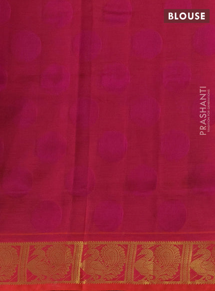 Silk cotton saree blue and dual shade of pinkish orange with allover self emboss jacquard and annam zari woven border