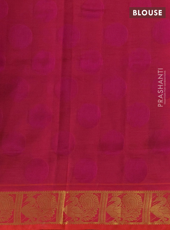 Silk cotton saree blue and dual shade of pinkish orange with allover self emboss jacquard and annam zari woven border