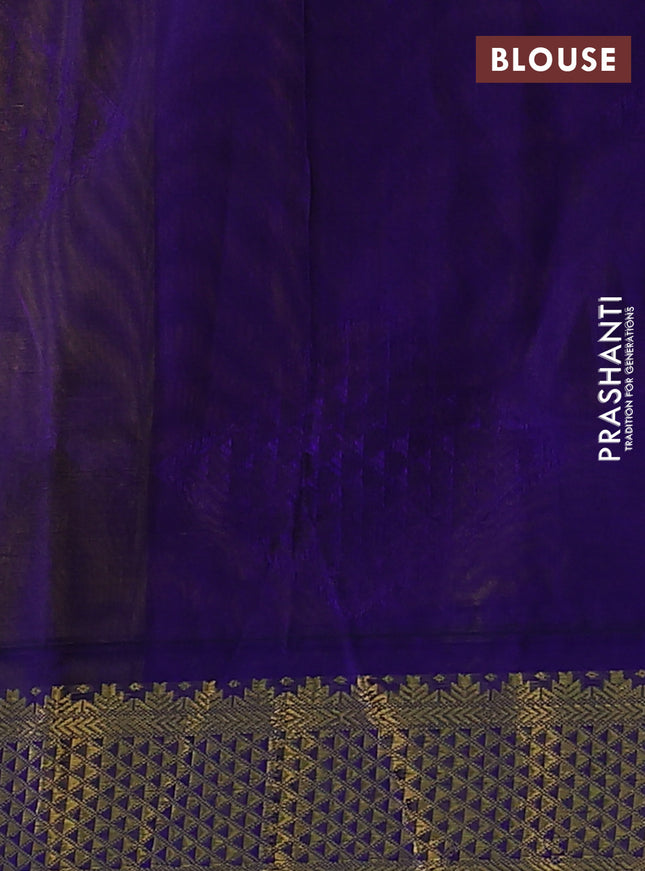 Silk cotton saree yellow and blue with allover self emboss jacquard and zari woven border