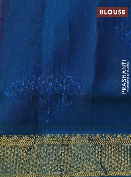 Silk cotton saree pink and dual shade of teal bluish green with allover self emboss jacquard and zari woven border