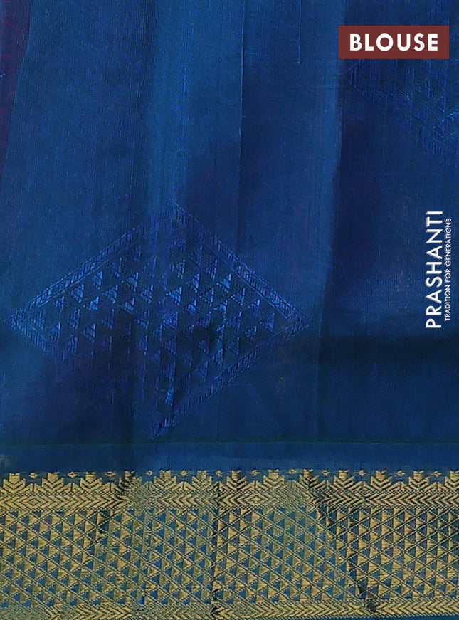 Silk cotton saree pink and dual shade of teal bluish green with allover self emboss jacquard and zari woven border