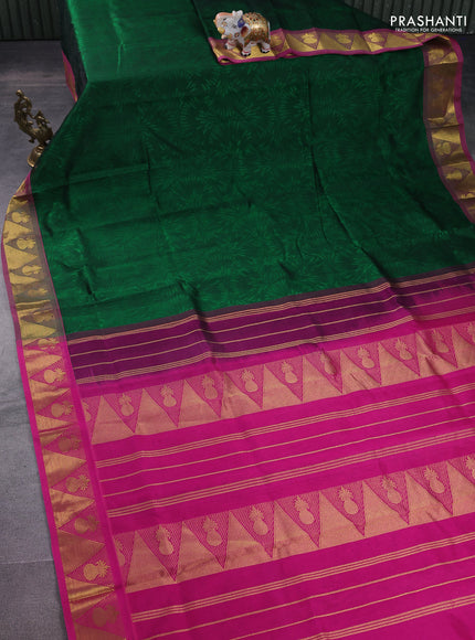 Silk cotton saree green and pink with allover self emboss jacquard and zari woven border