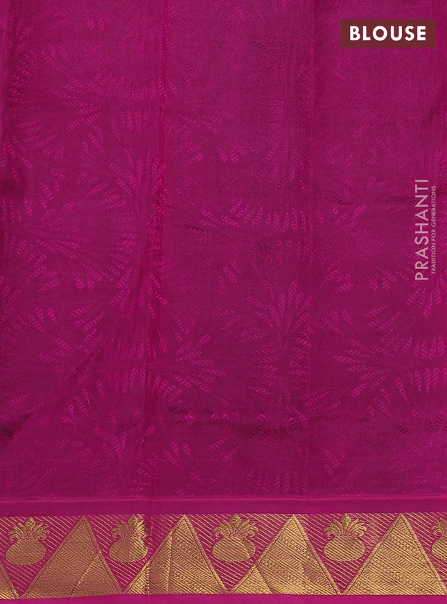 Silk cotton saree green and pink with allover self emboss jacquard and zari woven border