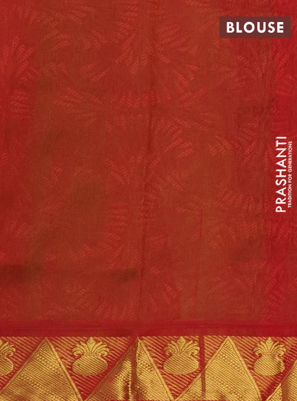 Silk cotton saree light green and red with allover self emboss jacquard and zari woven border