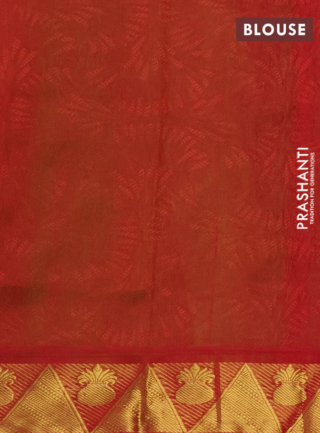 Silk cotton saree light green and red with allover self emboss jacquard and zari woven border