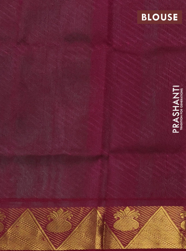 Silk cotton saree teal blue and wine shade with allover self emboss jacquard and zari woven border