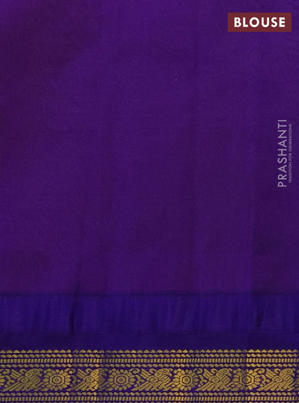 Kuppadam silk cotton saree peach orange and blue with allover small zari checks & lakshadeepam weaves and temple design zari woven border