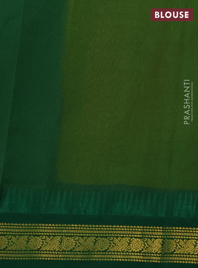 Kuppadam silk cotton saree yellow and green with allover small zari checks & lakshadeepam weaves and temple design zari woven border