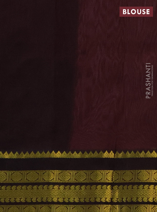 Kuppadam silk cotton saree dual shade of pinkish orange and deep coffee brown with plain body and zari woven border