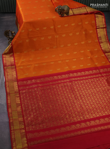 Kuppadam silk cotton saree mustard yellow and pink with paisley zari woven buttas and zari woven border