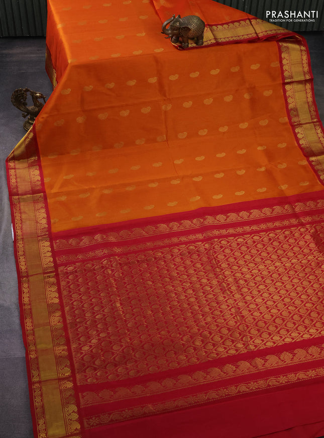 Kuppadam silk cotton saree mustard yellow and pink with paisley zari woven buttas and zari woven border