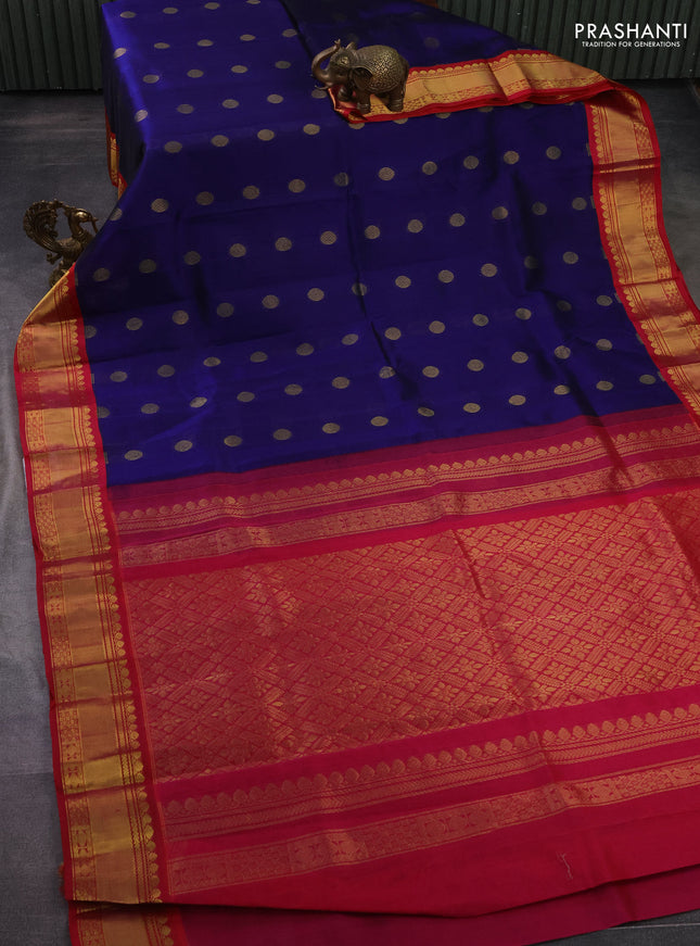 Kuppadam silk cotton saree blue and pink with rudhraksha zari woven buttas and zari woven border