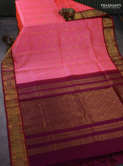 Kuppadam silk cotton saree candy pink and purple with rudhraksha zari woven buttas and zari woven border