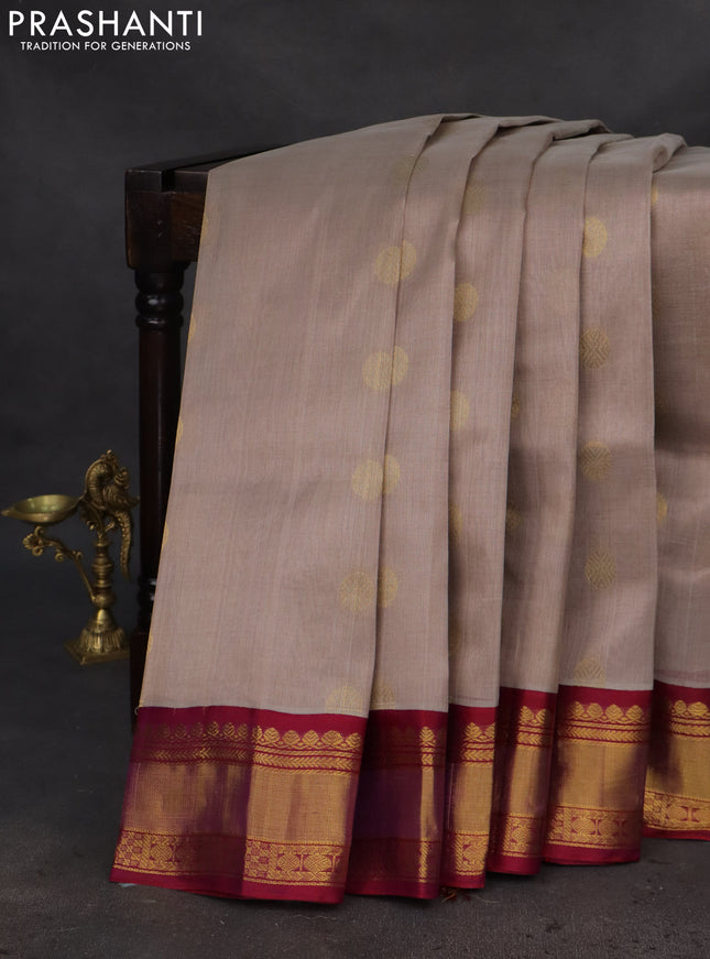 Kuppadam silk cotton saree grey and purple with rudhraksha zari woven buttas and zari woven border