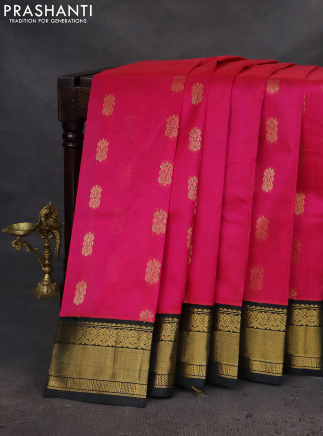 Kuppadam silk cotton saree pink and bottle green with zari woven buttas and zari woven border