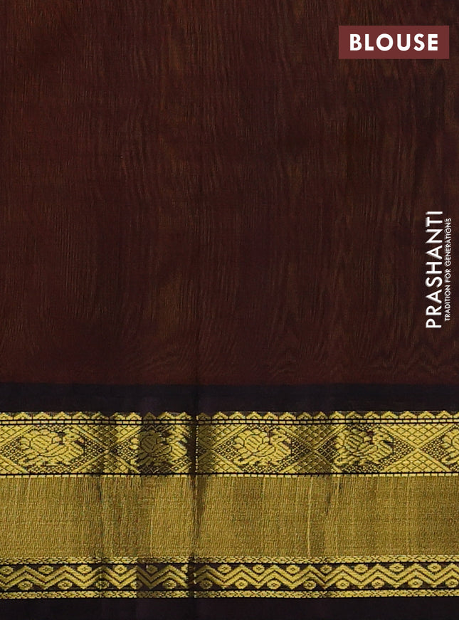 Kuppadam silk cotton saree mango yellow and deep coffee brown with annam zari woven buttas and zari woven border