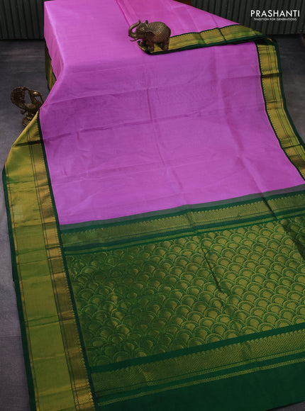 Kuppadam silk cotton saree lavender and green with plain body and zari woven border