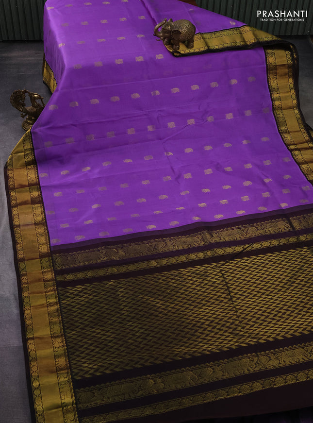 Kuppadam silk cotton saree lavender and deep coffee brown with annam zari woven buttas and zari woven border