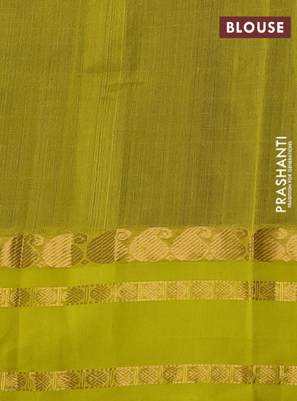 Kuppadam silk cotton saree blue and lime yellow with allover zari checks & rudhraksha annam buttas and paisley zari woven border