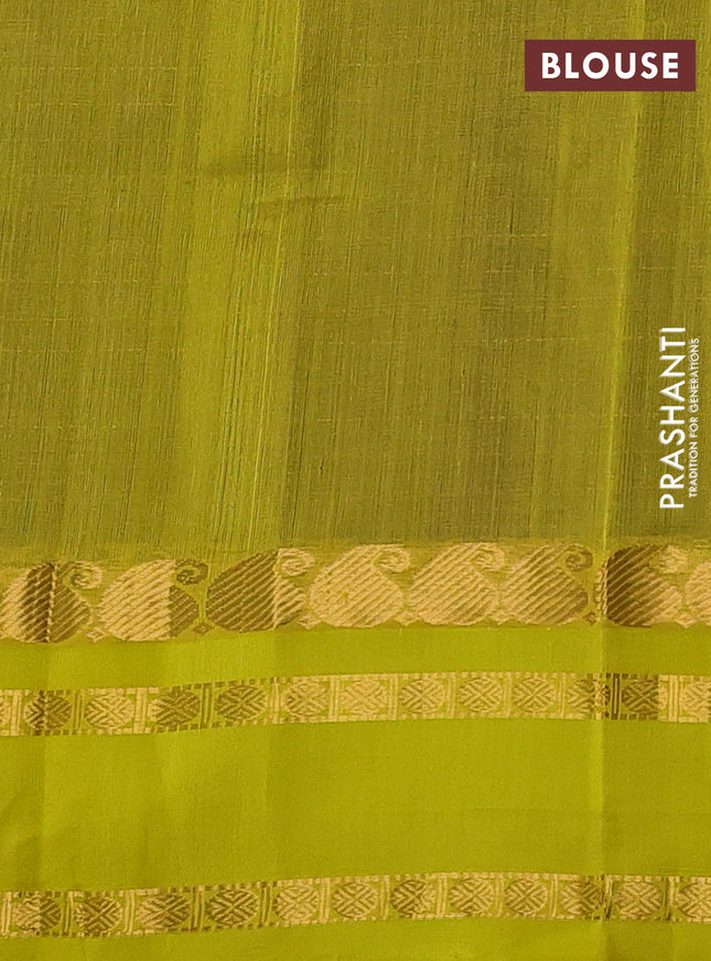 Kuppadam silk cotton saree blue and lime yellow with allover zari checks & rudhraksha annam buttas and paisley zari woven border