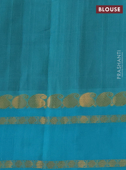 Kuppadam silk cotton saree brown and teal blue with allover zari checks & rudhraksha annam buttas and paisley zari woven border