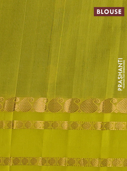 Kuppadam silk cotton saree cs blue and yellow with allover zari checks & rudhraksha annam buttas and paisley zari woven border