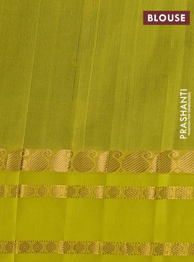 Kuppadam silk cotton saree cs blue and yellow with allover zari checks & rudhraksha annam buttas and paisley zari woven border