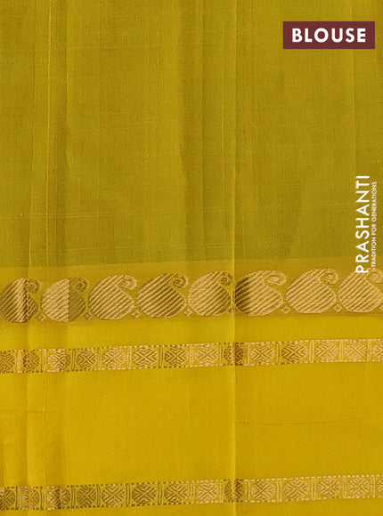Kuppadam silk cotton saree dark green and yellow with allover zari checks & rudhraksha annam buttas and paisley zari woven border