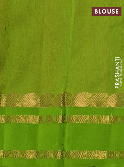 Kuppadam silk cotton saree orange and fluorescent green with allover zari checks & rudhraksha annam buttas and paisley zari woven border