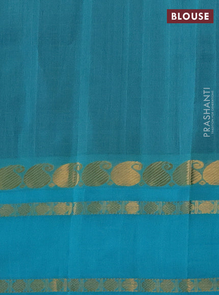 Kuppadam silk cotton saree purple and teal blue with allover zari checks & rudhraksha annam buttas and paisley zari woven border