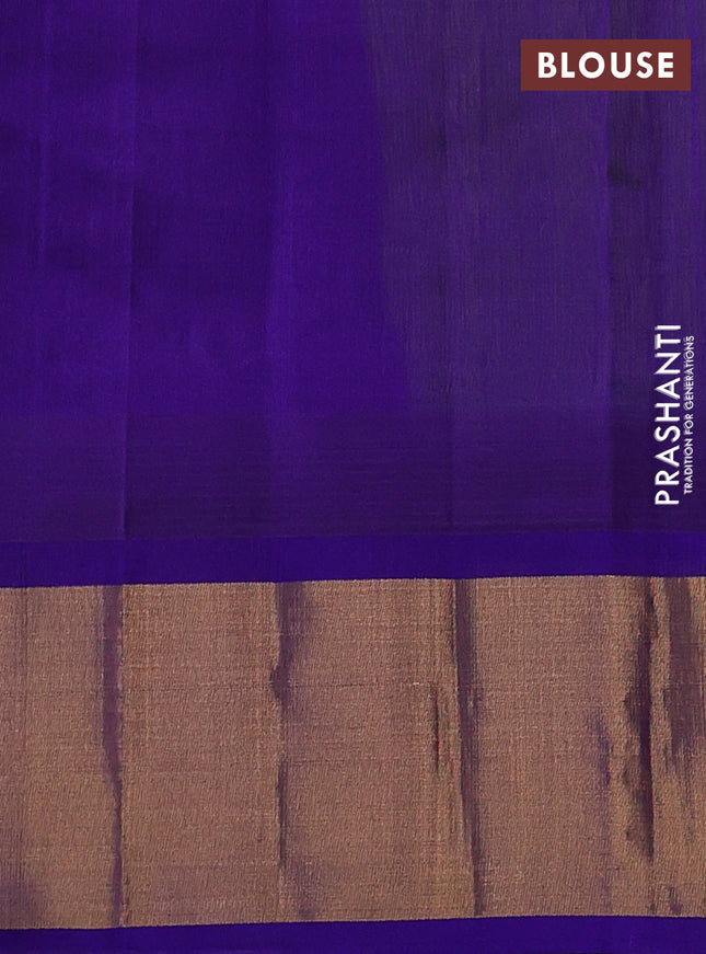 Kuppadam silk cotton saree light green and blue with plain body and temple design zari woven border