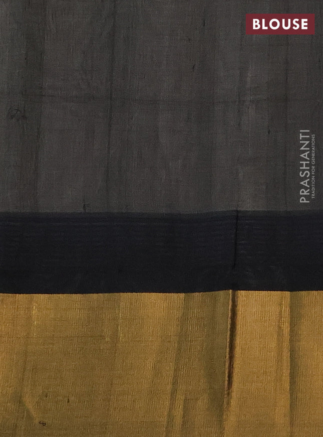 Kuppadam silk cotton saree cream and black with plain body and temple design zari woven border