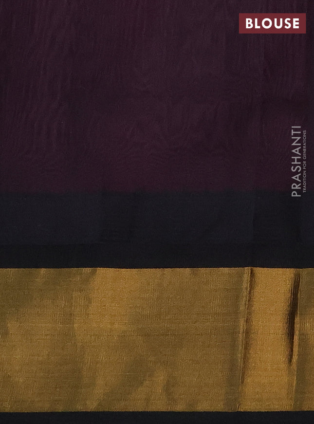 Kuppadam silk cotton saree light pink and black with plain body and temple design zari woven border