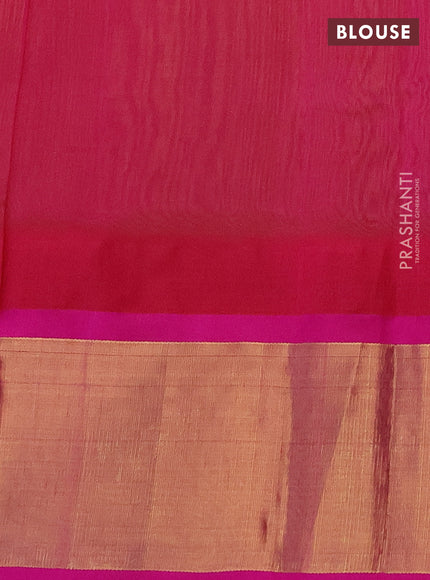 Kuppadam silk cotton saree lime yellow and pink with plain body and temple design zari woven border