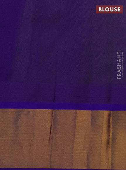 Kuppadam silk cotton saree light green and blue with plain body and temple design zari woven border