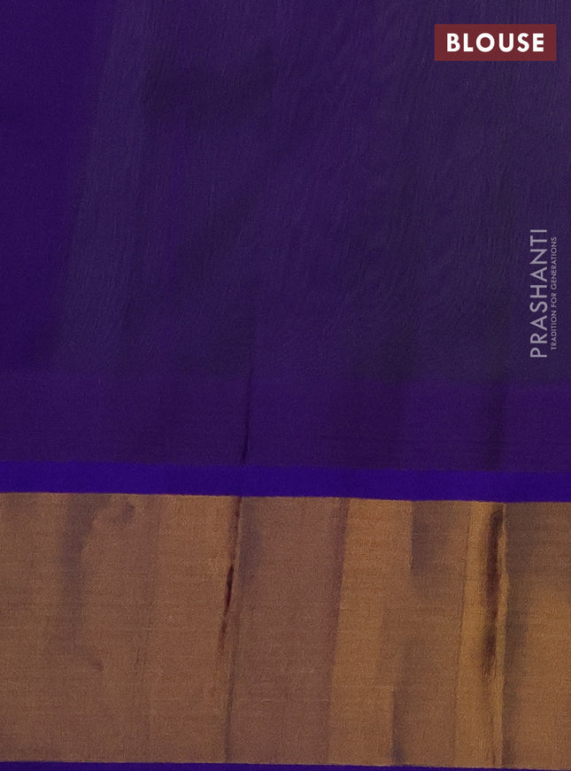 Kuppadam silk cotton saree light green and blue with plain body and temple design zari woven border