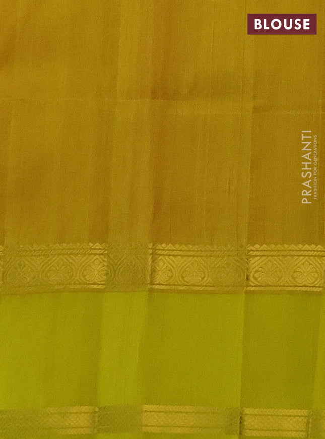 Kuppadam silk cotton saree dark pink and lime yellow with plain body and rettapet zari woven border