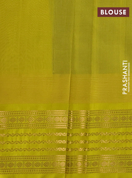 Kuppadam silk cotton saree peacock blue and lime yellow with zari woven buttas and temple design zari woven border