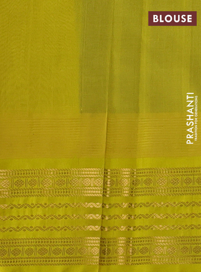 Kuppadam silk cotton saree peacock blue and lime yellow with zari woven buttas and temple design zari woven border