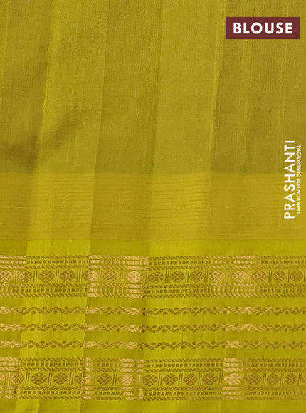 Kuppadam silk cotton saree purple and lime yellow with zari woven buttas and temple design zari woven border