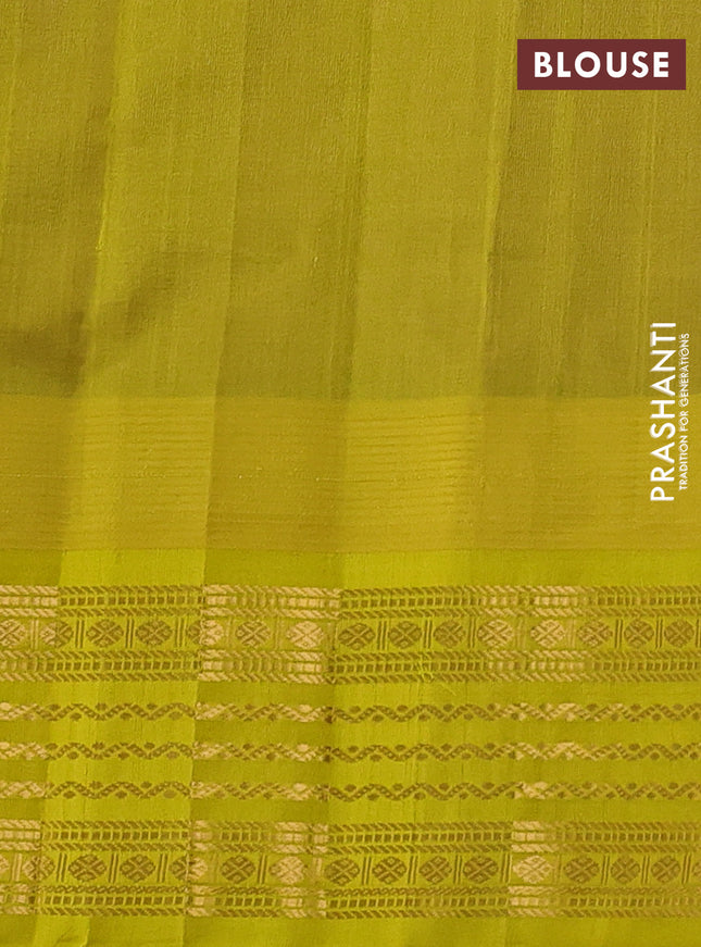 Kuppadam silk cotton saree purple and lime yellow with zari woven buttas and temple design zari woven border