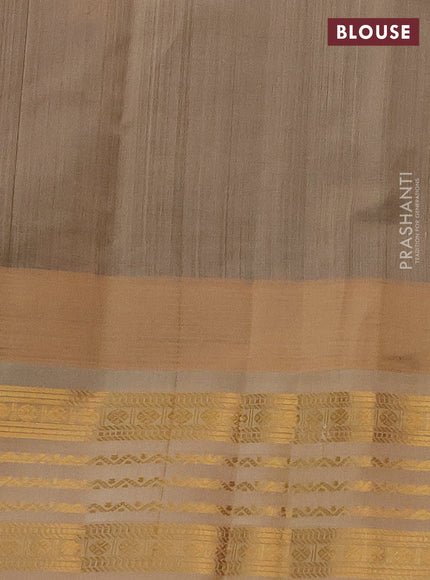 Kuppadam silk cotton saree peacock green and sandal with zari woven buttas and temple design zari woven border