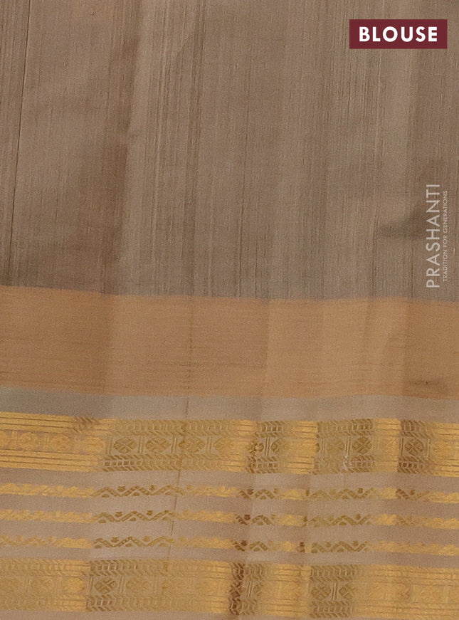 Kuppadam silk cotton saree peacock green and sandal with zari woven buttas and temple design zari woven border