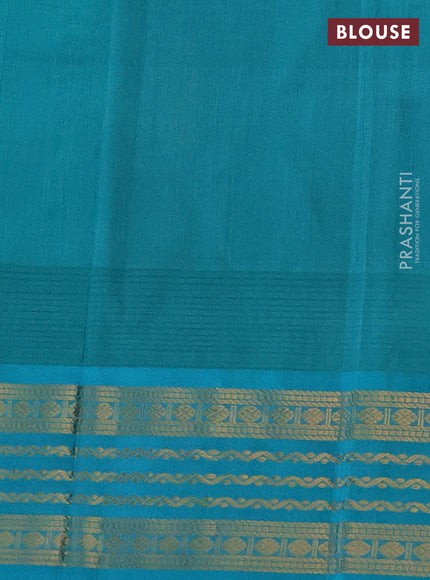 Kuppadam silk cotton saree deep coffee brown and teal blue with zari woven buttas and temple design zari woven border