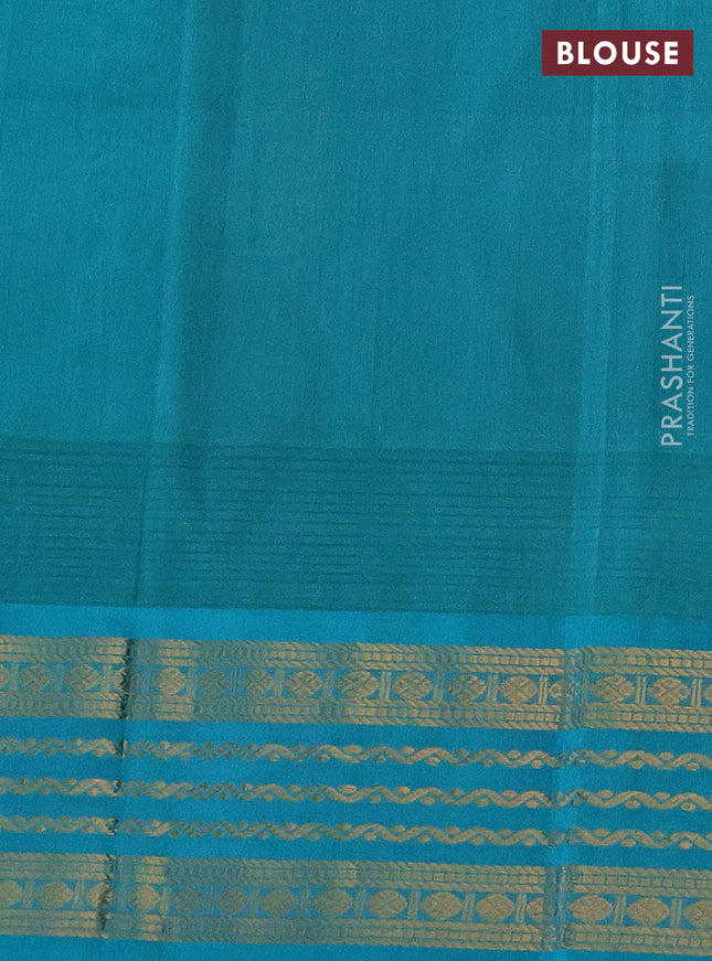 Kuppadam silk cotton saree deep coffee brown and teal blue with zari woven buttas and temple design zari woven border